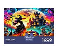 Fantasy Night Scene Jigsaw Puzzle 1000 Piece -Witch Halloween Castle Vibrant Spooky Festive Puzzles for Adults Gifts Recycled Paper Educational Game Decompression70x50cm/1000pcs