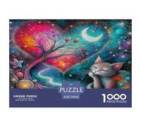 Fantasy Night Scene Jigsaw Puzzles 1000 Piece - Cosmic Cat Moon Dreamy Psychedelic Whimsical Challenging Puzzles, for Men And Women Great Gift Idea70x50cm/1000pcs