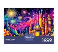 Fantasy Night Scene Jigsaws Impossible Home Decoration 1000 Piece Puzzle Vibrant Cosmic Fairy-tale Castle Fit Together Perfectly for Adults And Kids Age 14 Years Up 38x26cm/1000pcs