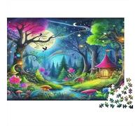 Fantasy Night Scene Sturdy Cardboard Classic Jigsaw Puzzle Enchanted Fairy Forest Ultra Difficult Game for Couple Partners Office Break Best Gift for Lovers 1000 Piece Jigsaw Puzzle 52x38cm/1000pcs