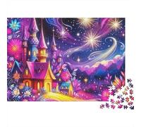 Fantasy Night Scene Valentines 1000 Piece Puzzle Gift for Adults Fairy Tale Castle in Purple Starry Sky Premium Thick Sturdy Vibrant Challenging Stress Relief 70x50cm/1000pcs