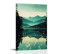 Fantasy Night Starry Lake Wall Art, Nature Landscape Canvas Artwork, Hanging Paintings Poster, Serene Night Scenery Wall Decor Perfect for Farmhouse Home Living Room Bedroom Aesthetic Interior Styling