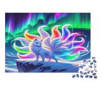 Fantasy Nine Tailed Fox Jigsaw Puzzle 1000 Piece Jigsaw Puzzle Paper Puzzle for Adults Northern Lights Scene Family Game Stress Relief Home Decor 70x50cm/1000pcs