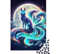 Fantasy Nine Tailed Fox Jigsaw Puzzle for Adults 1000 Piece Jigsaw Puzzle Night Moon Scene Stress Relief Home Decoration 70x50cm/1000pcs