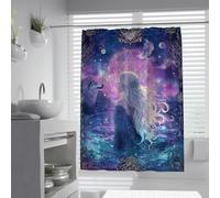 Fantasy Ocean Shower Curtain Magic Theme Bathroom Curtains Polyester Princess and Wolf Pattern Fabric Waterproof Bath Curtain with Hooks 150 x 200 cm