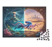 Fantasy Octopus Lighthouse Desert City 1000 Piece Jigsaw Puzzle Paper for Adults Relaxing Focus Home Decor 52x38cm/1000pcs