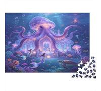 Fantasy Octopus Underwater Castle 1000 Piece Jigsaw Puzzle Paper for Adults Oceanic Fairytale Scene Focus Family Leisure Home Decor Relaxation Gift 52x38cm/1000pcs