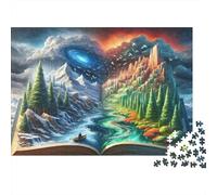 Fantasy Open Book Landscape 1000 Piece Jigsaw Puzzle Paper Puzzle Game for Adults River Forest Relaxing Focus Home Decor Gift 70x50cm/1000pcs