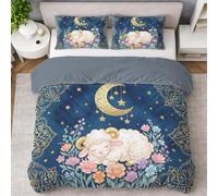 Fantasy Oriental Duvet Cover Sets Queen Size 102" x 87", Bedding Set 3 Pcs Soft Microfiber Animal Lamb Star Bedding, Quilt Cover with Zipper Closure & Pillowcases