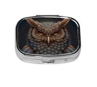 Fantasy Owl_1 Square Mini Pill Case, Compact Metal Pocket Pill Box with 2 Compartments for Travel
