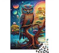 Fantasy Owl Art 1000 Piece Jigsaw Puzzle Paper Puzzle for Adults Surreal Night Forest Focus Improvement Family Activity Stress Relief Gift 52x38cm/1000pcs