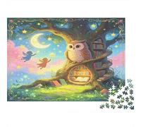 Fantasy Owl Treehouse 1000 Piece Jigsaw Puzzle Paper for Adults Night Enchanted Forest Relaxation Focus Family Decor Gift 52x38cm/1000pcs