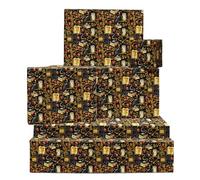 Fantasy Owl Wrapping Paper - 6 Sheets Magical Gift Wrap For Men Women Teens Friends - Birthday Christmas Halloween Party - Snakes Lanterns Stars Black Gold - Comes With Tags by Central 23