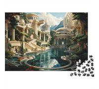 Fantasy Palace with Pool 1000-Piece Puzzle for Adults, 38x26cm/1000pcs, Shared Family Time Around The Table; White Card Pieces for Tidy Handling