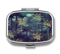 Fantasy Palm Tree Jungle Pill Box Medicine Pill Organizer Small Pill Case Travel Pill Container Portable Pill Case for Pocket 2 Compartment Pill Holder Pill Boxes for Travel