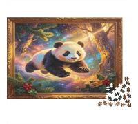 Fantasy Panda 1000 Piece Jigsaw Puzzle Paper for Adults Enchanted Forest Scene Relaxing Focus Enhancement Home Decor 38x26cm/1000pcs