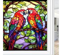 Fantasy Parrot Window Privacy Film Watercolor Animal Branch Bird Stained Glass Window Film Sun Blocking Heat Control Decorative Window Covering Film for Home Office 45 x 60 cm