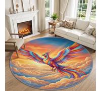 Fantasy Phoenix 160 cm Washable Circle Area Rugs, Yellow | Mythology Firebird Universe Machine Cleanable Non Slip Round Rug, for Living Room Bedroom Kitchen Low Pile Circle Carpet