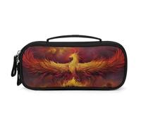 Fantasy Phoenix Multi-Purpose Organiser Pouch with Handle Durable PU Leather Pen Pouch Portable Makeup Storage Bag for Travel Everyday Carry Desk Organisation 21x11x4.5cm Size