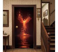 Fantasy Phoenix Wall Murals and Door Stickers, 2 Pieces Set, Burning Fire Phoenix Interior Door Covers for Glass, Self-Adhesive Mystical Flame Bird Doors Posters for Kitchen Toilet Signs 100x200 cm