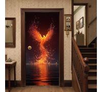 Fantasy Phoenix Wall Murals and Door Stickers, 2 Pieces Set, Burning Fire Phoenix Interior Door Covers for Glass, Self-Adhesive Abstract Flame Doors Posters for Kitchen Toilet Signs 100x200 cm