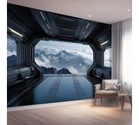 Fantasy Photo Wallpaper Deep Blue Space Capsule Snow-Capped Mountains Wall Mural, 300 x 210 cm Wall Paper for Kids Bedroom Living Room, Non-Woven Poster Picture Design Modern Murals Room Decor