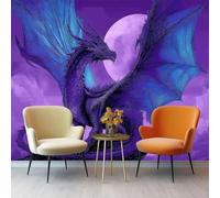 Fantasy Photo Wallpaper Nursery, 300 X 210 Cm Non-Woven Premium Purple Dragon Shadow Moon Print Fleece Wall Mural Decoration Poster Picture Design Modern for Living Room Bedroom