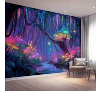Fantasy Photo Wallpaper Nursery 350 X 256 Cm Purple Mushrooms Vines - Non-Woven Premium Art Print Fleece Wall Mural Decoration Restaurant Hall Living Room Hallway