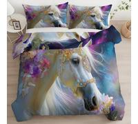 Fantasy Photography Flowers Horses King Duvet Cover Set 3 Piece Bedding Set Print Pattern Soft Comforter Cover with 2 Pillowcases Quilt with Zipper for Kids Boys Girls Single KingDouble Sided