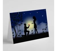 Fantasy picture of man on one knee offering a heart to a female birthday card