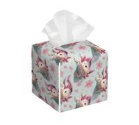 Fantasy Pink Axolotl Flower Print Tissue Box Cover Holder Square, Foldable Modern Cube Tissue Box Cover, Leather Decorative Organizer for Tabletop Bathroom Car Office Desk Decor