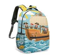 Fantasy Pirate Ship Backpack for Kids, 41 cm 360° Full Print Animal Pirates Rucksack, Cute Ocean Adventure School Bag (05)