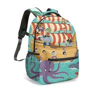 Fantasy Pirate Ship Backpack for Kids, 41 cm 360° Full Print Animal Pirates Rucksack, Cute Ocean Adventure School Bag (02)