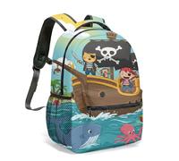 Fantasy Pirate Ship Backpack for Kids, 41 cm 360° Full Print Animal Pirates Rucksack, Cute Ocean Adventure School Bag (04)
