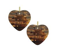Fantasy Pirate Ship Christmas Tree Ceramic Hanging Bauble Personalised Xmas Baubles Cute Christmas Ornaments Gifts For Kids Family Friends