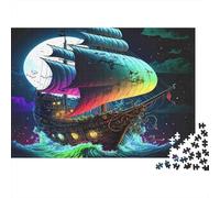 Fantasy Pirate Ship Colourful Moonlit Ghost Ship 1000 Pcs Adult Jigsaws Classic Educational Games Brain Development 38x26cm/1000pcs