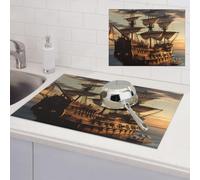 Fantasy pirate ship Dish Drying Mat for Kitchen Counter Super Absorbent Microfiber Drainer Mats Large Size Dish Drying Pad Quick Drying Dish Rack Pad 18"x 24"