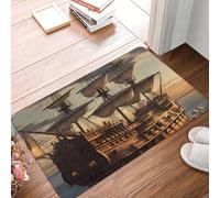 Fantasy Pirate Ship Door Mat Indoor Outdoor Welcome Mat Resist Dirt Entryway Mat Low Profile Floor Mat Front Doormat Non-Slip Bath Mats Absorbent Flannel Area Rug 24 x 16 in