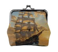 Fantasy Pirate Ship Full Double-Sided Printed Pattern Women's and Girls' Fashionable Leather Kiss Lock Coin Purse Card Bag