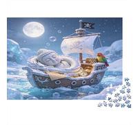 Fantasy Pirate Ship Jigsaw Puzzle 1000 Piece Jigsaw Puzzle Paper for Adults Dreamlike Moonlit Scene Puzzle Game for Family Home Decor Relaxing Gift 52x38cm/1000pcs