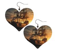 Fantasy pirate ship Leather Earrings for Women Heart Earring Lightweight Dangle Earrings Jewelry Gifts