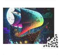 Fantasy Pirate Ship Premium 1000 Piece Jigsaw Puzzle for AdultsPirate Ship Full Moon Neon Ocean Thick Sturdy Vibrant Challenging Hard Stress Relief 70x50cm/1000pcs