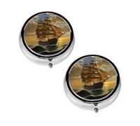 Fantasy Pirate Ship Print Print Pill Box 3 Compartment Medicine Pill Case,Portable for Pocket Or Purse Pill Organizer Decorative Metal Medicine Vitamin Organizer Unique Gift