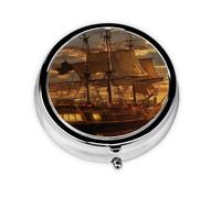 Fantasy Pirate Ship Print Stylish Round Pill Box - Mini Travel Companion for Your Medication