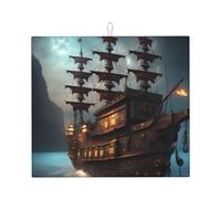 Fantasy Pirate Ship Print Water-Absorbing Dish Drying Mat for Kitchen Countertop Pad Sink Rack Accessory
