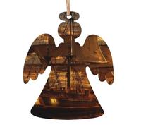 fantasy pirate ship Printed Angel Shape Xmas Ornaments 1 Pcs, Christmas wooden pendant Hanging for Xmas Tree Home Indoor Outdoor Decor
