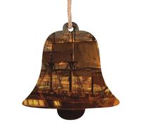 fantasy pirate ship Printed Bell Shape Xmas Ornaments 1 Pcs, Christmas wooden pendant Hanging for Xmas Tree Home Indoor Outdoor Decor
