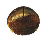 Fantasy Pirate Ship Printed Shower Cap Reusable Bath Cap Women Waterproof Double Layer Bath Hair Caps, Keeps Hair Dry, Fits All Head