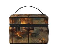 Fantasy Pirate Ship Printed Travel Makeup Bag Spacious Portable Cosmetic Organiser with Handle, Large Capacity Toiletry Bag, Gift for Women Girls