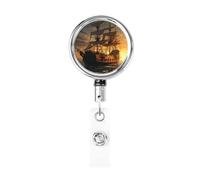 Fantasy Pirate Ship Retractable Id Badge Holder Badge Reels with Clip Cute Name Card Holder for Office Worker Doctor Nurse Teacher